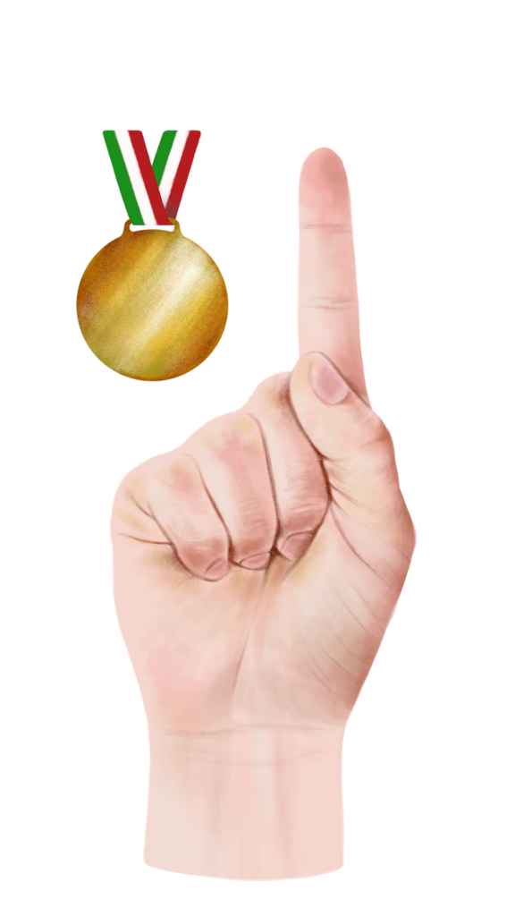 hand with medal (gold)